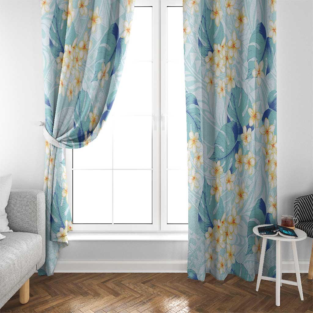 Pastel Cyan Tropical Hawaii Window Curtain Seamless Monstera Plumeria Hawaiian Pattern LT14 - Polynesian Pride