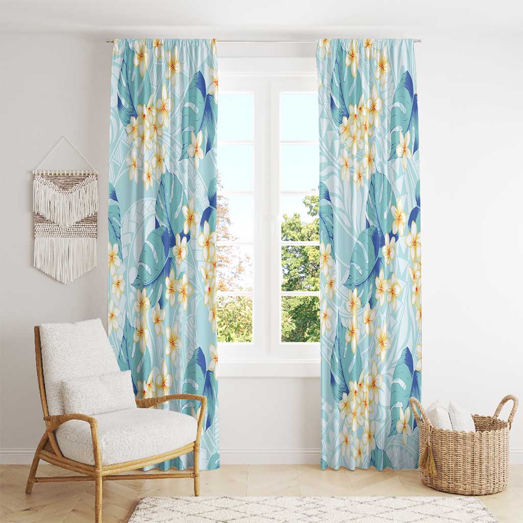 Pastel Cyan Tropical Hawaii Window Curtain Seamless Monstera Plumeria Hawaiian Pattern LT14 - Polynesian Pride