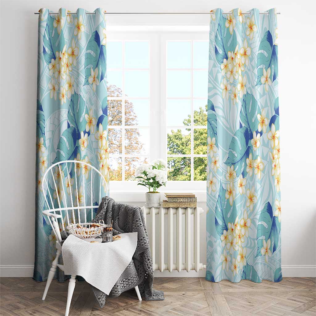 Pastel Cyan Tropical Hawaii Window Curtain Seamless Monstera Plumeria Hawaiian Pattern LT14 - Polynesian Pride