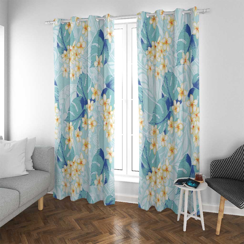 Pastel Cyan Tropical Hawaii Window Curtain Seamless Monstera Plumeria Hawaiian Pattern LT14 With Grommets Pastel Cyan - Polynesian Pride