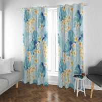 Pastel Cyan Tropical Hawaii Window Curtain Seamless Monstera Plumeria Hawaiian Pattern LT14 With Grommets Pastel Cyan - Polynesian Pride