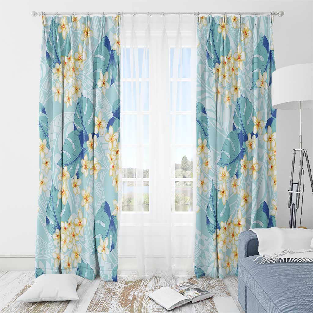 Pastel Cyan Tropical Hawaii Window Curtain Seamless Monstera Plumeria Hawaiian Pattern LT14 - Polynesian Pride