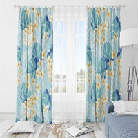 Pastel Cyan Tropical Hawaii Window Curtain Seamless Monstera Plumeria Hawaiian Pattern LT14 - Polynesian Pride