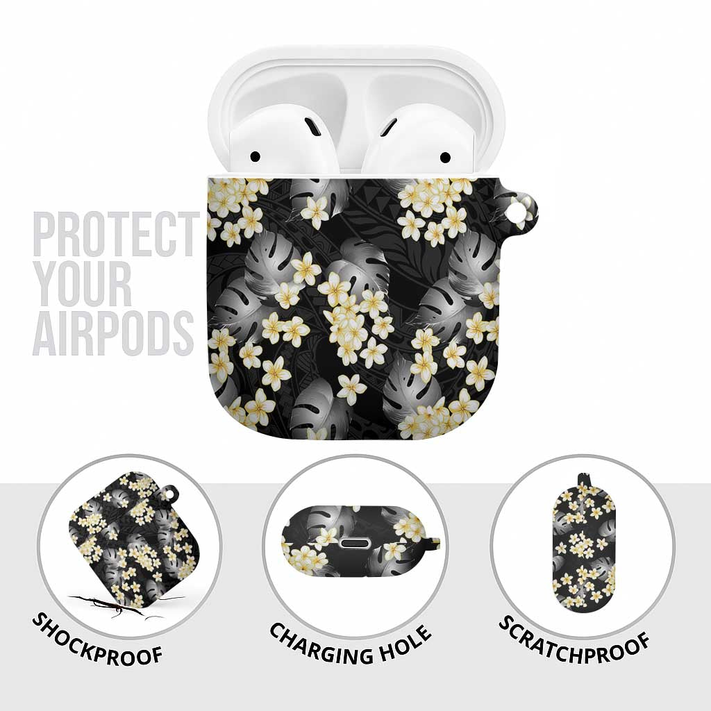Black Tropical Hawaii AirPods Case Seamless Monstera Plumeria Hawaiian Pattern - Polynesian Pride