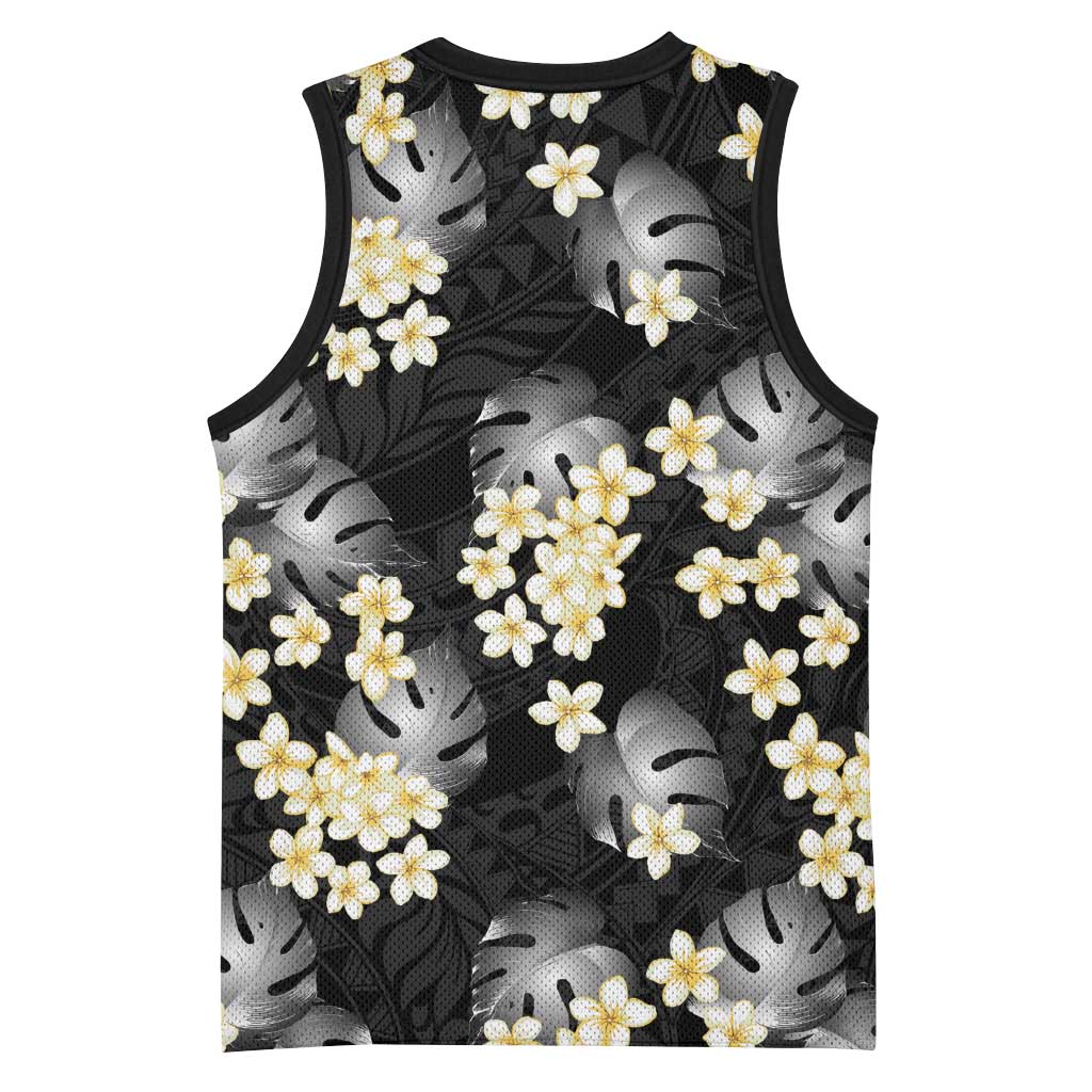 Black Tropical Hawaii Basketball Jersey Seamless Monstera Plumeria Hawaiian Pattern LT14 - Polynesian Pride