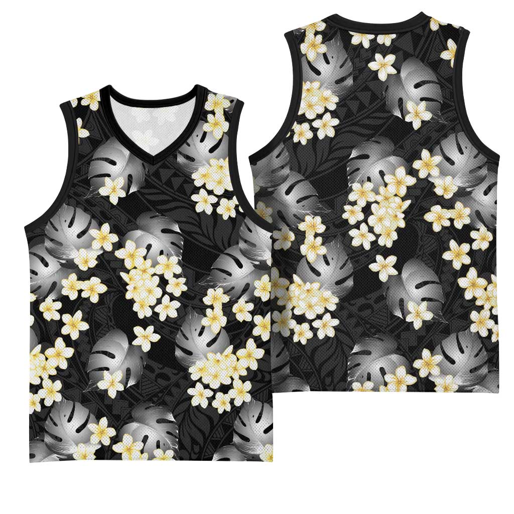 Black Tropical Hawaii Basketball Jersey Seamless Monstera Plumeria Hawaiian Pattern LT14 - Polynesian Pride