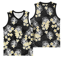 Black Tropical Hawaii Basketball Jersey Seamless Monstera Plumeria Hawaiian Pattern LT14 - Polynesian Pride