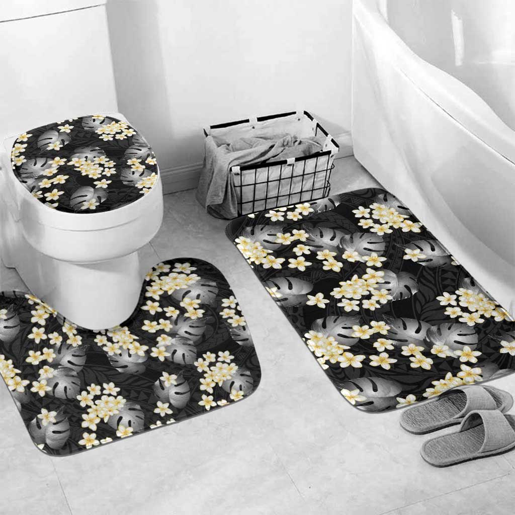 Black Tropical Hawaii Bathroom Set Seamless Monstera Plumeria Hawaiian Pattern - Polynesian Pride