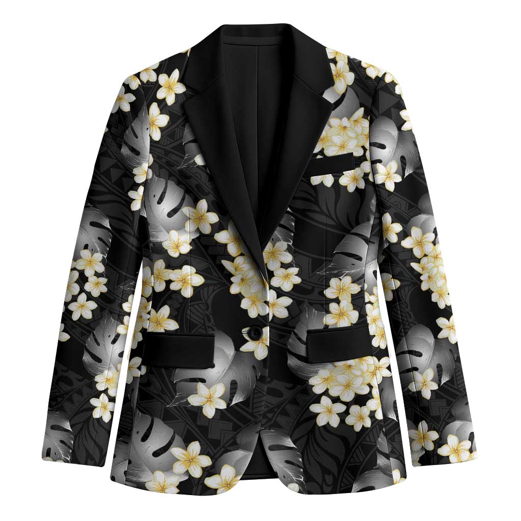 Black Tropical Hawaii Blazer Seamless Monstera Plumeria Hawaiian Pattern LT14 Unisex Black - Polynesian Pride
