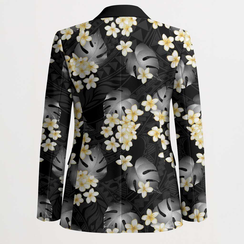 Black Tropical Hawaii Blazer Seamless Monstera Plumeria Hawaiian Pattern LT14 - Polynesian Pride