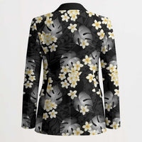 Black Tropical Hawaii Blazer Seamless Monstera Plumeria Hawaiian Pattern LT14 - Polynesian Pride