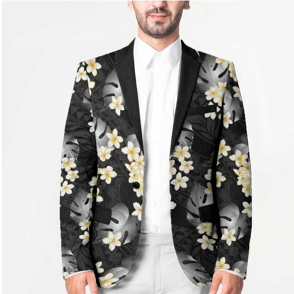 Black Tropical Hawaii Blazer Seamless Monstera Plumeria Hawaiian Pattern LT14 - Polynesian Pride