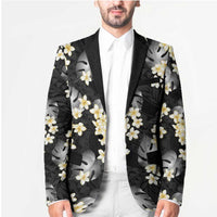 Black Tropical Hawaii Blazer Seamless Monstera Plumeria Hawaiian Pattern LT14 - Polynesian Pride