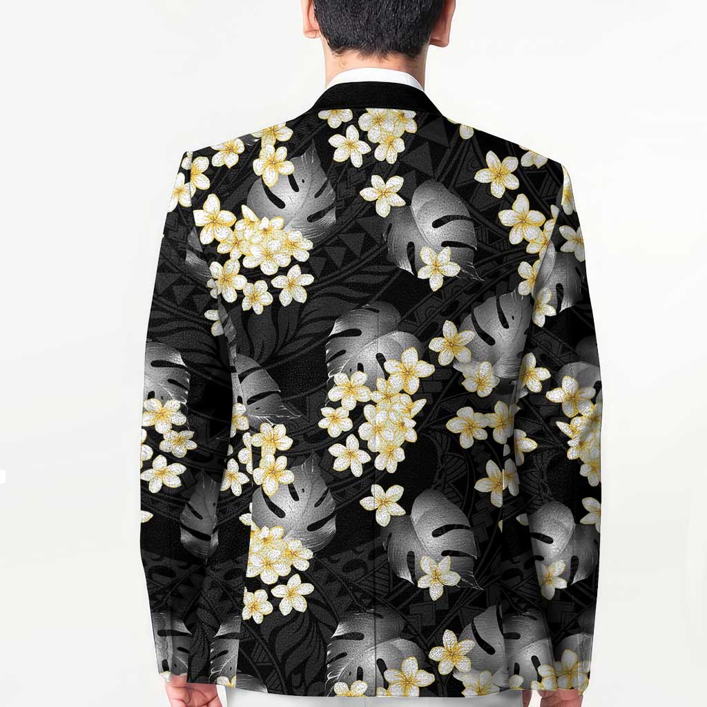 Black Tropical Hawaii Blazer Seamless Monstera Plumeria Hawaiian Pattern LT14 - Polynesian Pride