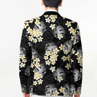Black Tropical Hawaii Blazer Seamless Monstera Plumeria Hawaiian Pattern LT14 - Polynesian Pride