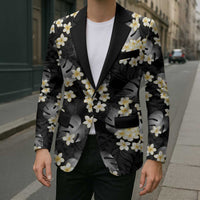 Black Tropical Hawaii Blazer Seamless Monstera Plumeria Hawaiian Pattern LT14 - Polynesian Pride