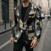Black Tropical Hawaii Blazer Seamless Monstera Plumeria Hawaiian Pattern LT14 - Polynesian Pride