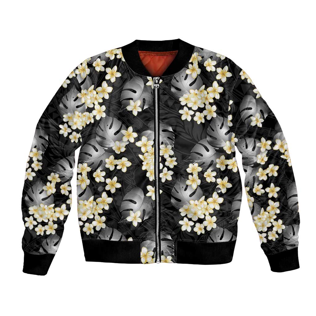 Black Tropical Hawaii Bomber Jacket Seamless Monstera Plumeria Hawaiian Pattern LT14 Unisex Black - Polynesian Pride