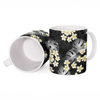 Black Tropical Hawaii Ceramic Mug Seamless Monstera Plumeria Hawaiian Pattern LT14 - Polynesian Pride