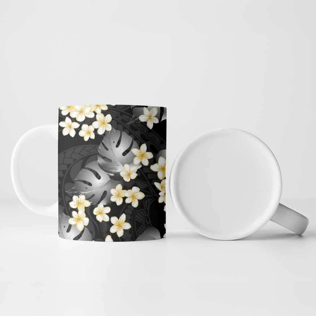 Black Tropical Hawaii Ceramic Mug Seamless Monstera Plumeria Hawaiian Pattern LT14 - Polynesian Pride