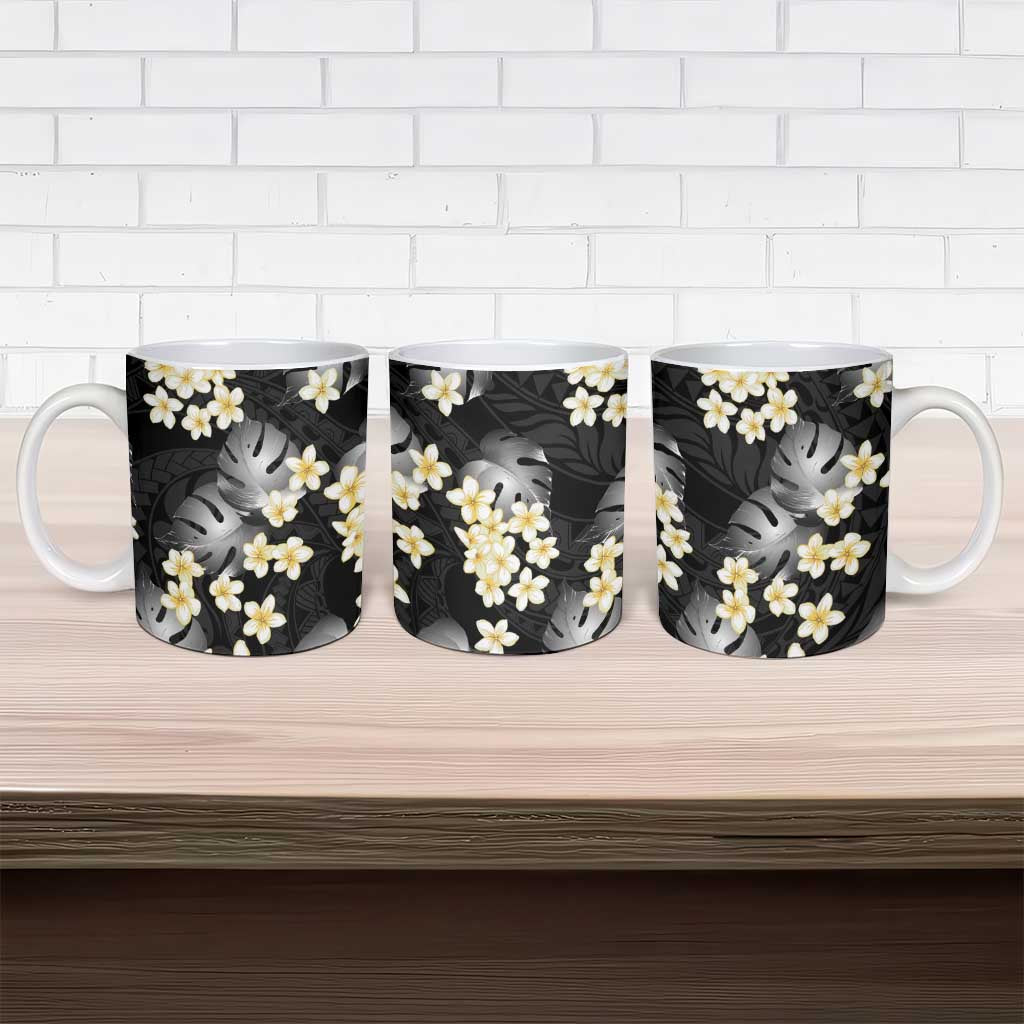 Black Tropical Hawaii Ceramic Mug Seamless Monstera Plumeria Hawaiian Pattern LT14 - Polynesian Pride