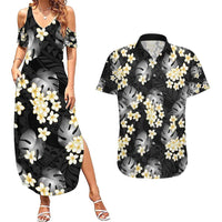 Black Tropical Hawaii Couples Matching Summer Maxi Dress and Hawaiian Shirt Seamless Monstera Plumeria Hawaiian Pattern - Polynesian Pride