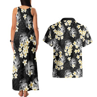 Black Tropical Hawaii Couples Matching Tank Maxi Dress and Hawaiian Shirt Seamless Monstera Plumeria Hawaiian Pattern - Polynesian Pride