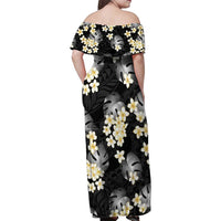 Black Tropical Hawaii Family Matching Off Shoulder Maxi Dress and Hawaiian Shirt Seamless Monstera Plumeria Hawaiian Pattern - Polynesian Pride
