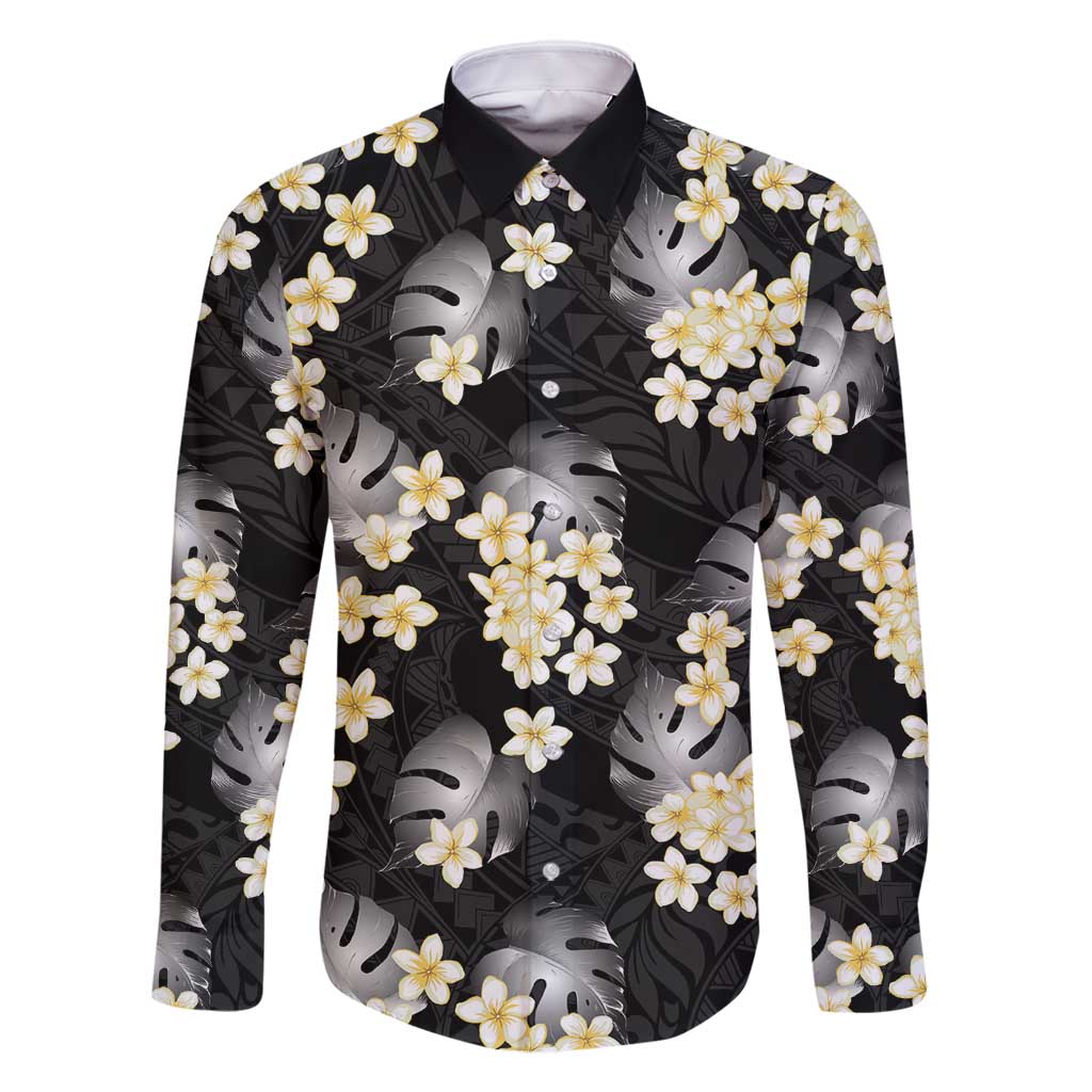 Black Tropical Hawaii Family Matching Off Shoulder Short Dress and Hawaiian Shirt Seamless Monstera Plumeria Hawaiian Pattern - Polynesian Pride