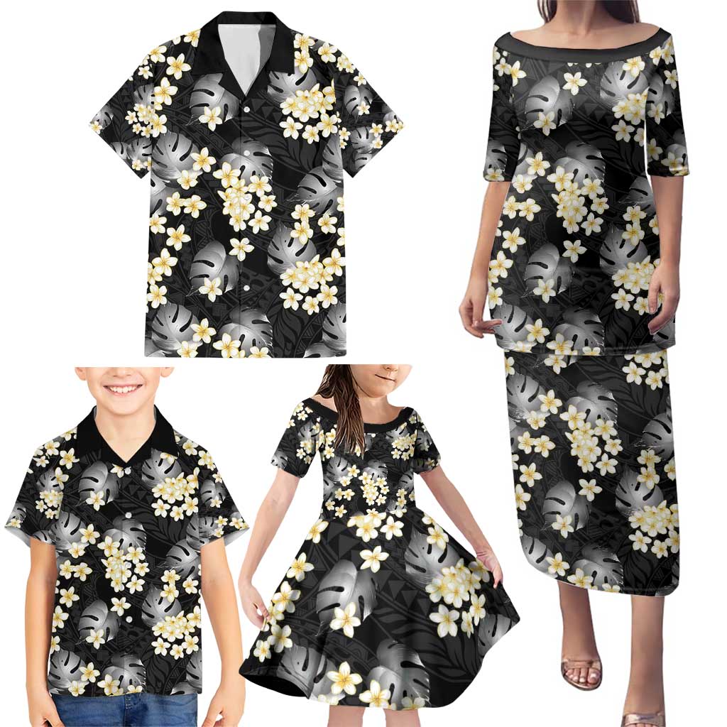 Black Tropical Hawaii Family Matching Puletasi and Hawaiian Shirt Seamless Monstera Plumeria Hawaiian Pattern LT14 - Polynesian Pride