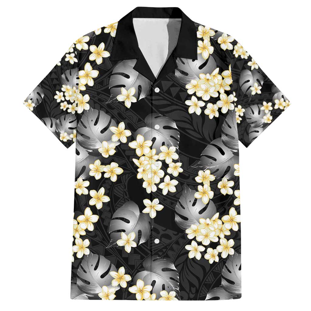 Black Tropical Hawaii Family Matching Puletasi and Hawaiian Shirt Seamless Monstera Plumeria Hawaiian Pattern LT14 Dad's Shirt - Short Sleeve Black - Polynesian Pride
