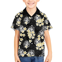Black Tropical Hawaii Family Matching Puletasi and Hawaiian Shirt Seamless Monstera Plumeria Hawaiian Pattern LT14 Son's Shirt Black - Polynesian Pride