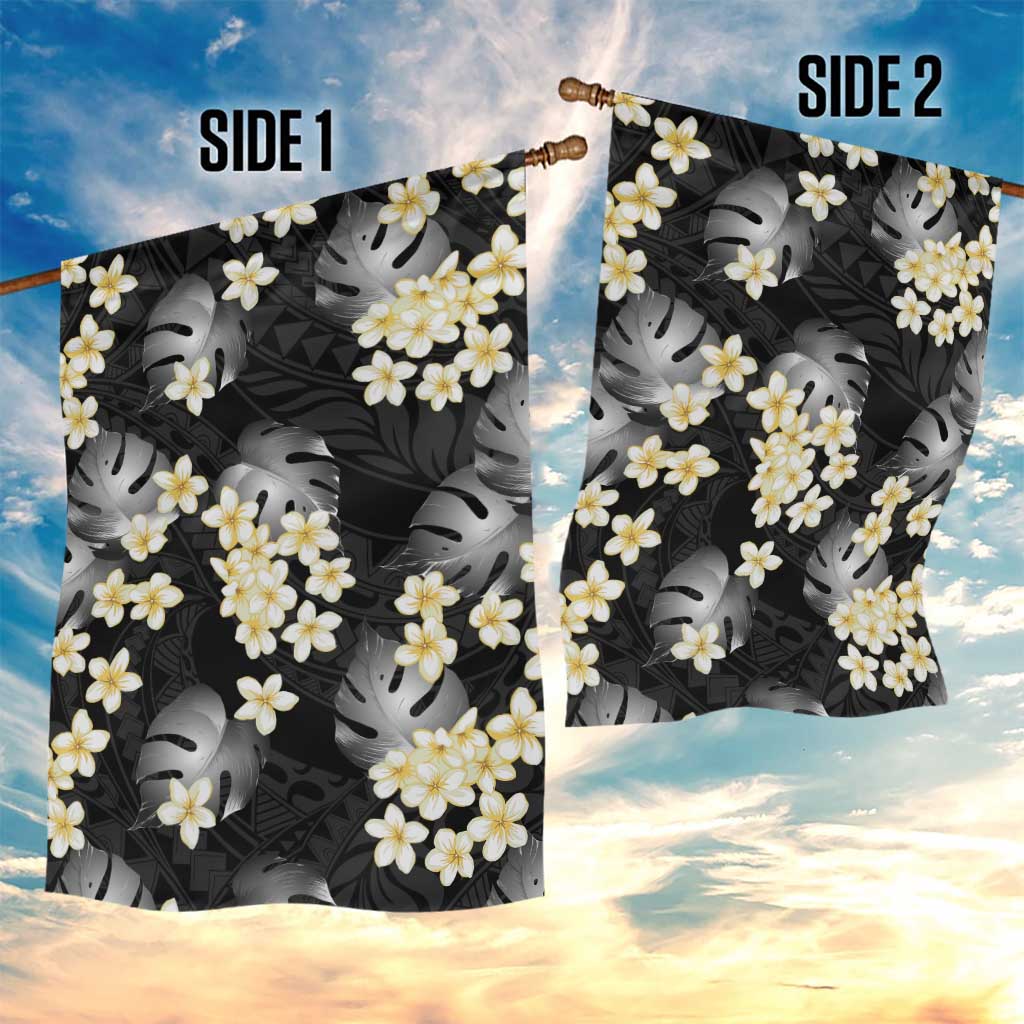 Black Tropical Hawaii Garden Flag Seamless Monstera Plumeria Hawaiian Pattern LT14 - Polynesian Pride