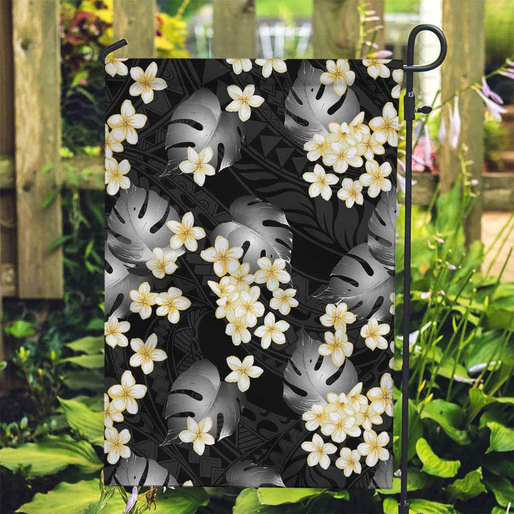 Black Tropical Hawaii Garden Flag Seamless Monstera Plumeria Hawaiian Pattern LT14 Garden Flag Black - Polynesian Pride