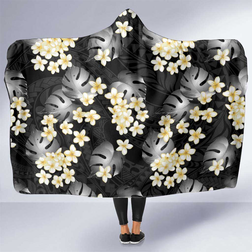 Black Tropical Hawaii Hooded Blanket Seamless Monstera Plumeria Hawaiian Pattern LT14 One Size Black - Polynesian Pride