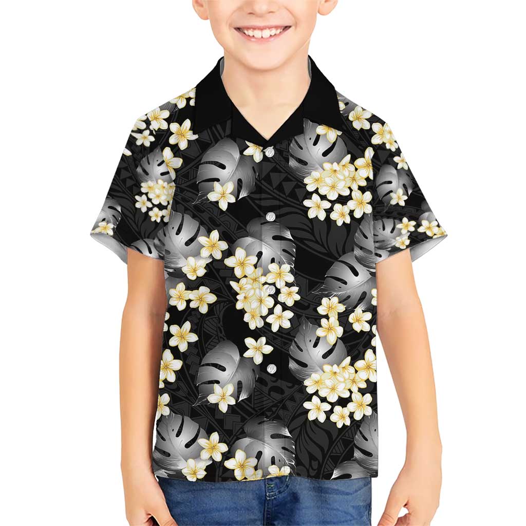 Black Tropical Hawaii Kid Hawaiian Shirt Seamless Monstera Plumeria Hawaiian Pattern - Polynesian Pride