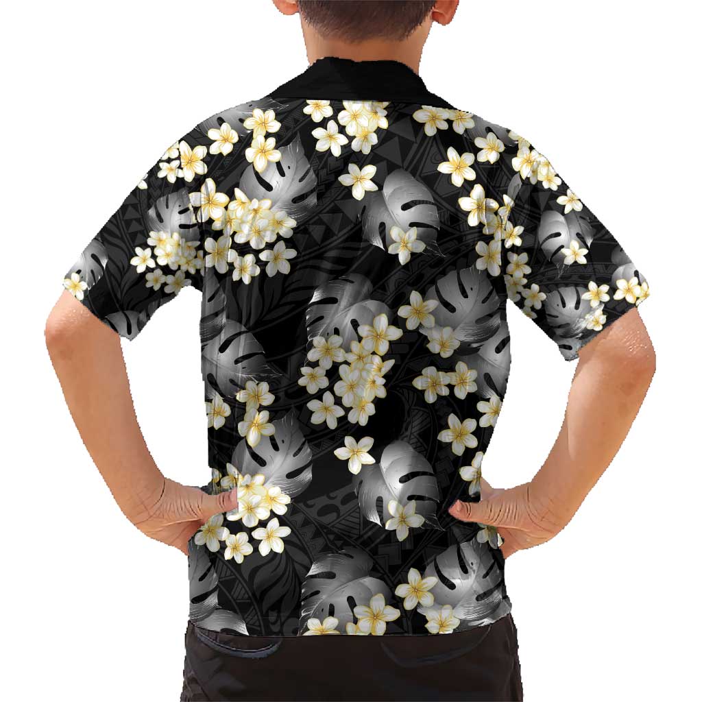 Black Tropical Hawaii Kid Hawaiian Shirt Seamless Monstera Plumeria Hawaiian Pattern - Polynesian Pride