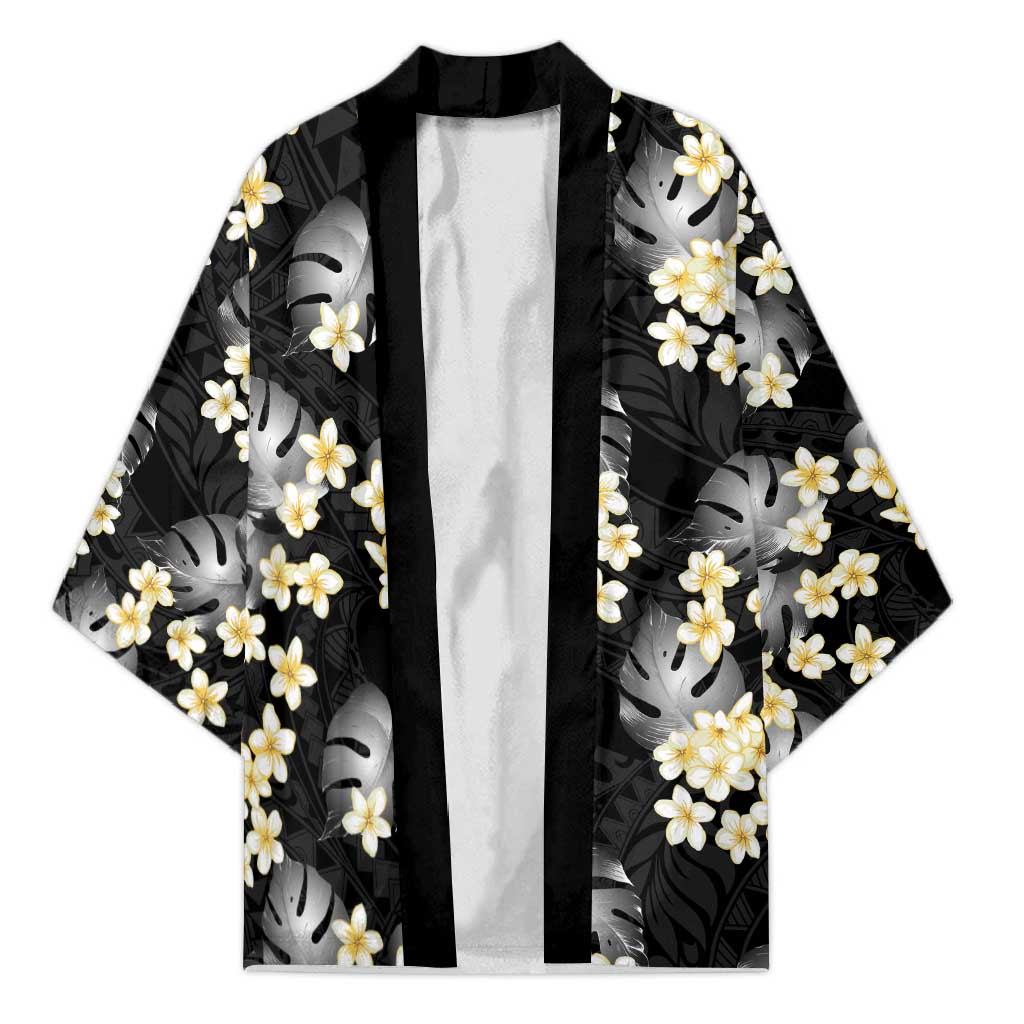 Black Tropical Hawaii Kimono Seamless Monstera Plumeria Hawaiian Pattern LT14 Unisex Black - Polynesian Pride