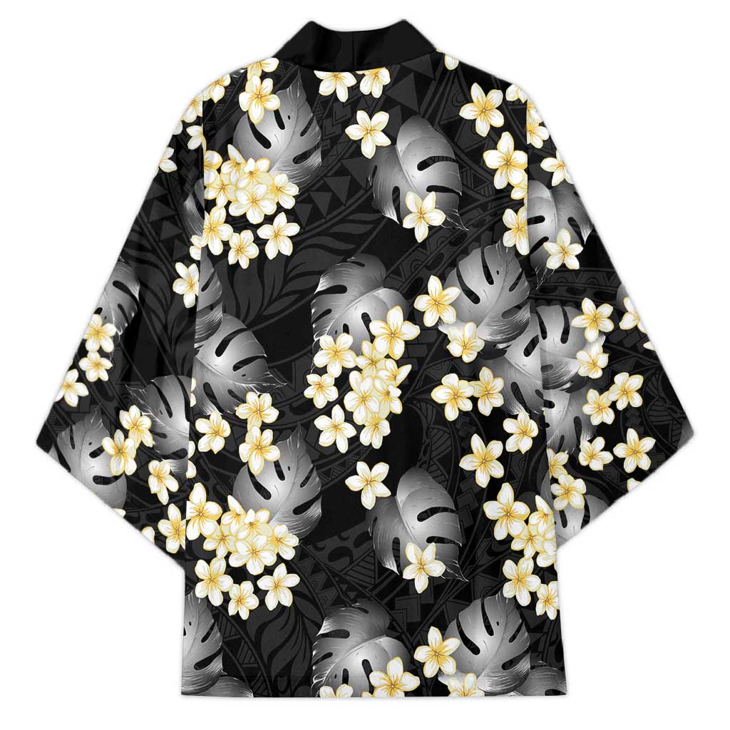 Black Tropical Hawaii Kimono Seamless Monstera Plumeria Hawaiian Pattern LT14 - Polynesian Pride