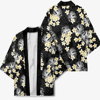 Black Tropical Hawaii Kimono Seamless Monstera Plumeria Hawaiian Pattern LT14 - Polynesian Pride