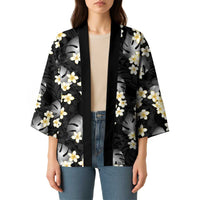 Black Tropical Hawaii Kimono Seamless Monstera Plumeria Hawaiian Pattern LT14 - Polynesian Pride