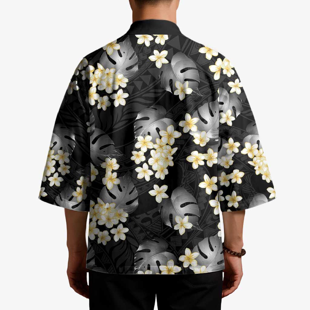 Black Tropical Hawaii Kimono Seamless Monstera Plumeria Hawaiian Pattern LT14 - Polynesian Pride
