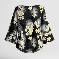 Black Tropical Hawaii Kimono Sleeve Blouse Seamless Monstera Plumeria Hawaiian Pattern - Polynesian Pride