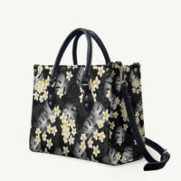 Black Tropical Hawaii Leather Bag Seamless Monstera Plumeria Hawaiian Pattern - Polynesian Pride