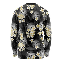 Black Tropical Hawaii Long Sleeve Shirt Seamless Monstera Plumeria Hawaiian Pattern - Polynesian Pride