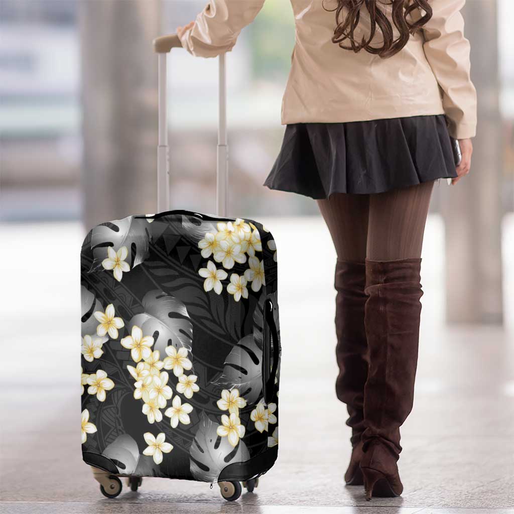 Black Tropical Hawaii Luggage Cover Seamless Monstera Plumeria Hawaiian Pattern - Polynesian Pride