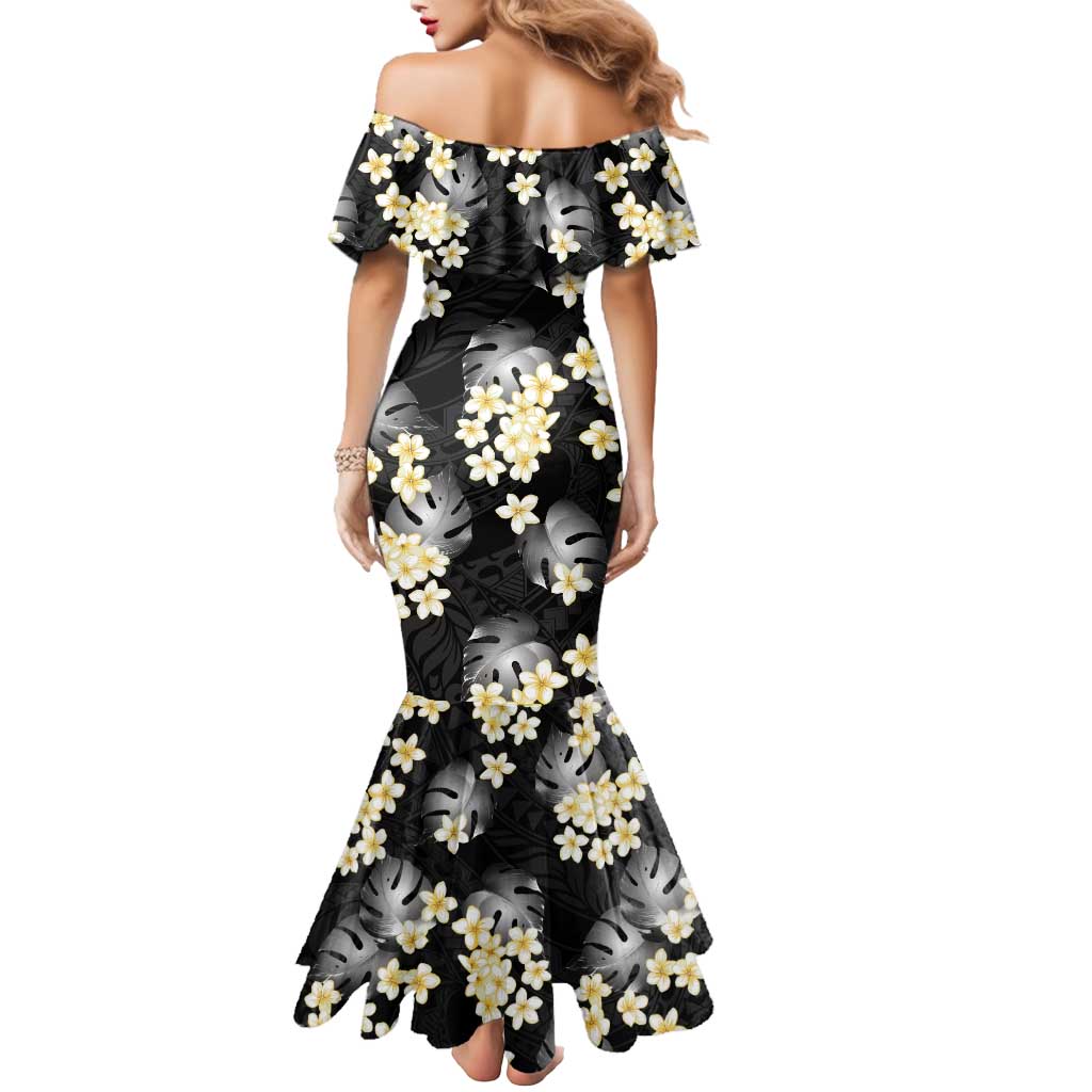 Black Tropical Hawaii Mermaid Dress Seamless Monstera Plumeria Hawaiian Pattern - Polynesian Pride