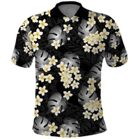 Black Tropical Hawaii Polo Shirt Seamless Monstera Plumeria Hawaiian Pattern - Polynesian Pride