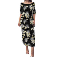 Black Tropical Hawaii Puletasi Seamless Monstera Plumeria Hawaiian Pattern LT14 Long Dress Black - Polynesian Pride