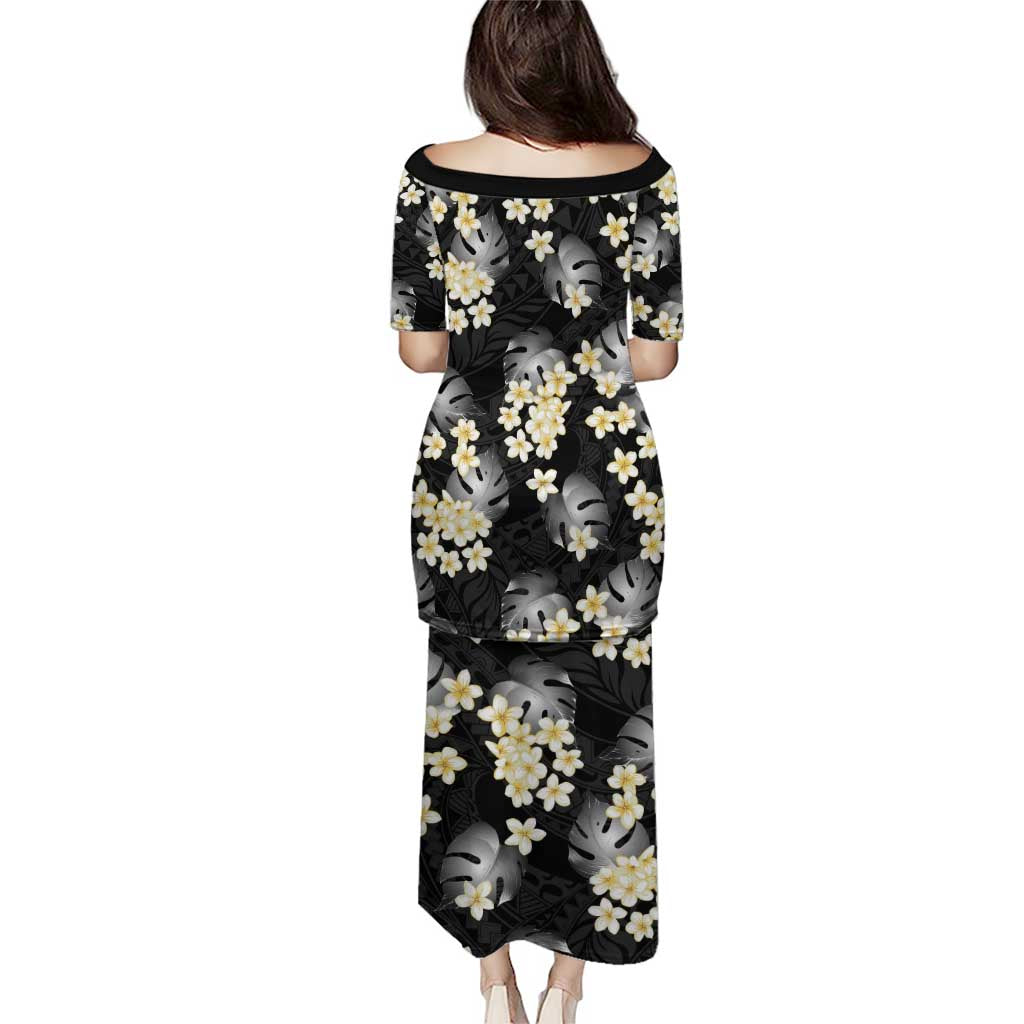 Black Tropical Hawaii Puletasi Seamless Monstera Plumeria Hawaiian Pattern LT14 - Polynesian Pride